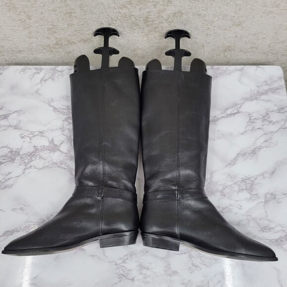 Etienne Aigner Shelby Black Leather Riding Boots Knee-High - Picture 3 of 12